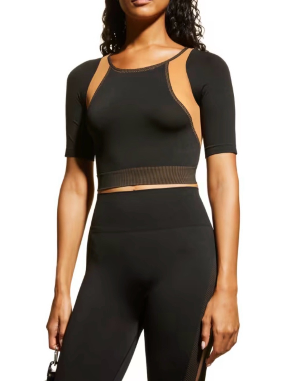 Wolford Black Crop Top with Tan Contrast Panels